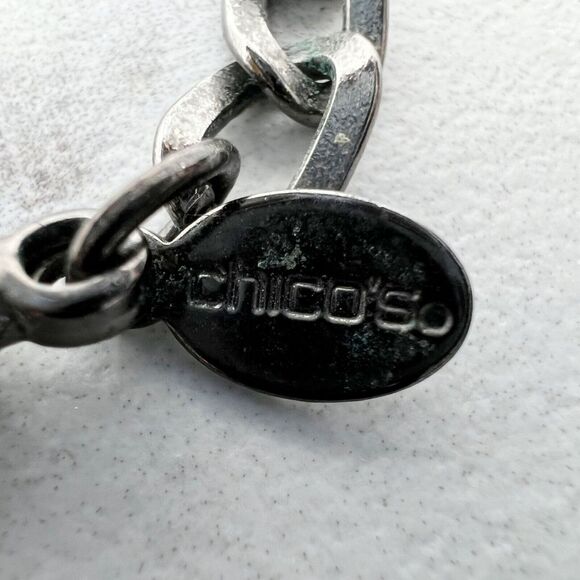 Chico's Beaded Dark Silver Tone Chain Link Statement Necklace - Picture 9 of 12